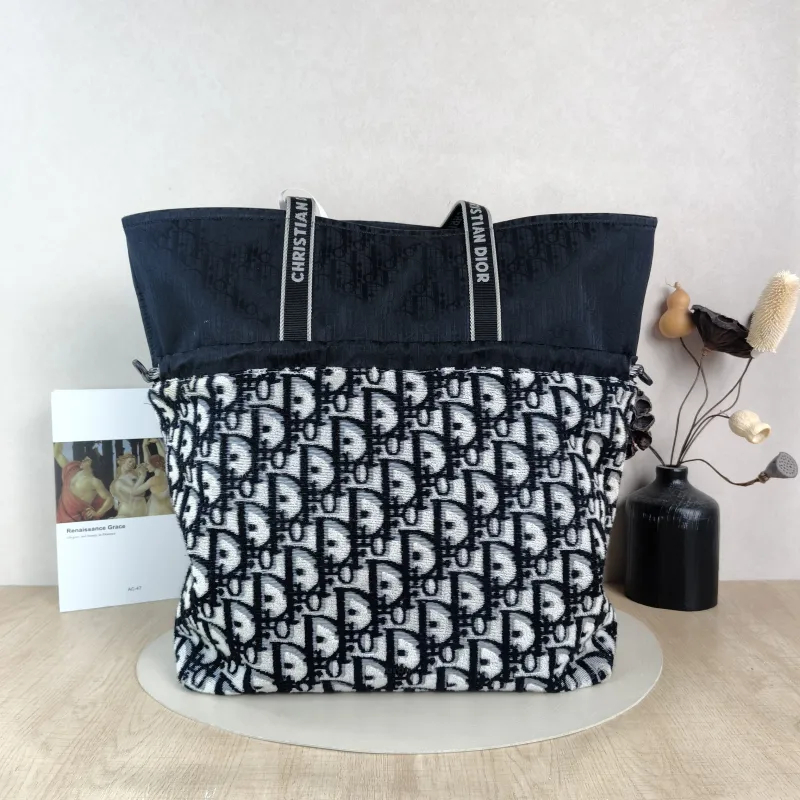 DIOR Shoulder Bag Shoulder Bag Black Monogram Nylon One Size 37 × 13 × 43 cm