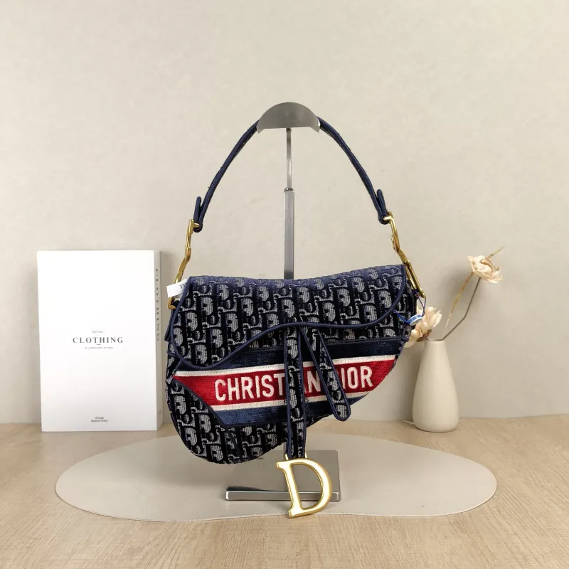 DIOR Top Handle Bag Saddle Blue Canvas Medium25.5 × 6.5 × 20 cm