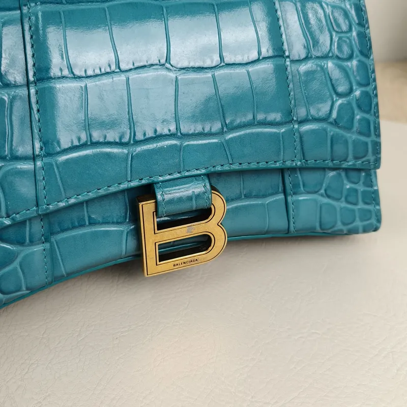 BALENCIAGA Crossbody Bag Hourglass Hourglass Bag Green Embossed Calfskin XS 19 × 8 × 13 cm — detail view 6 of 12