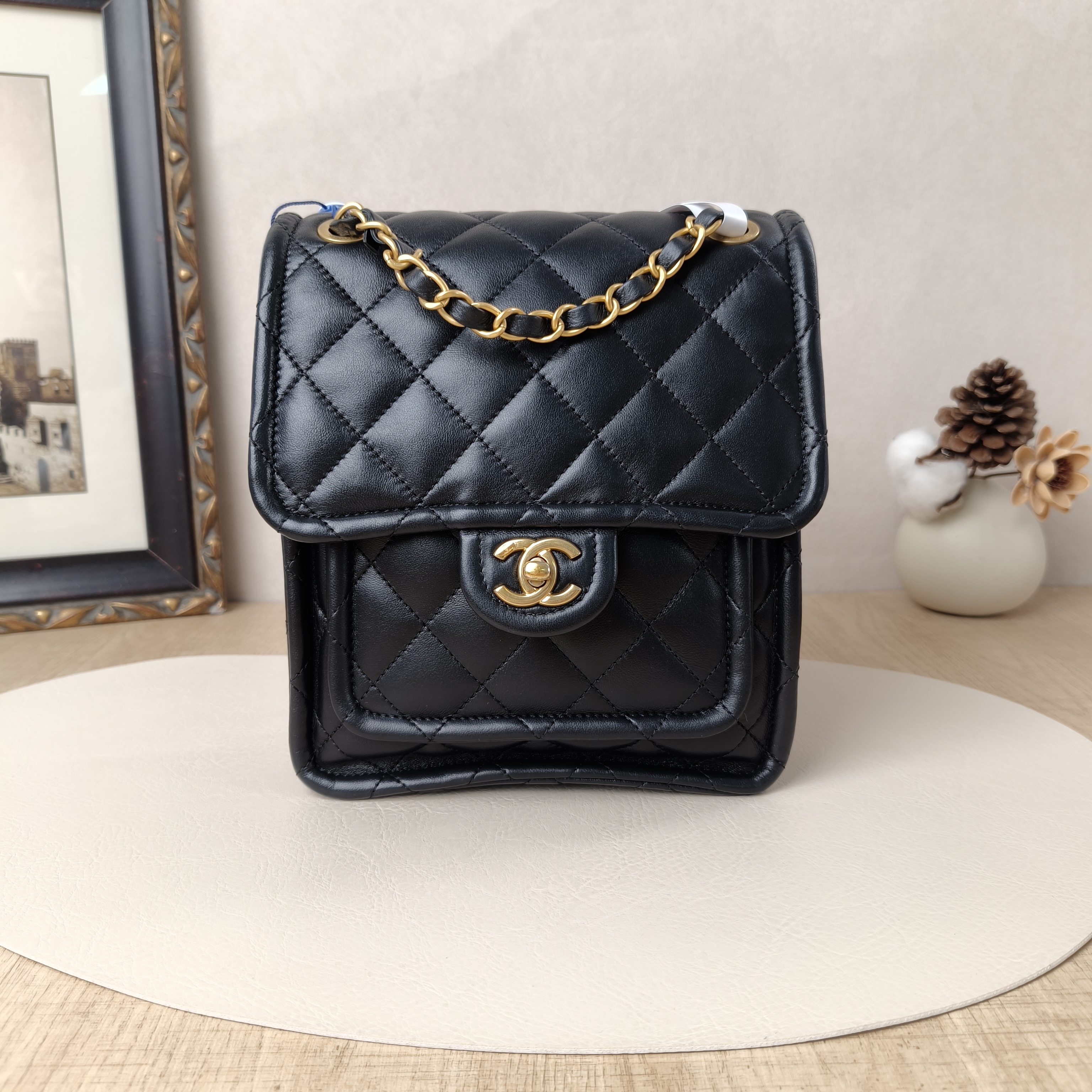 Chanel Backpack Backpack Black Lambskin One Size18 × 5 × 22 cm