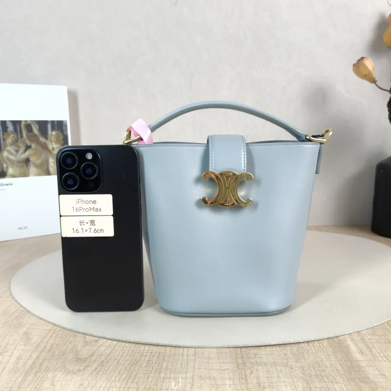 CELINE Crossbody Bag Louise Bucket Bag Blue Calfskin Mini 13.5 × 10 × 16 cm — cover view 4 of 5