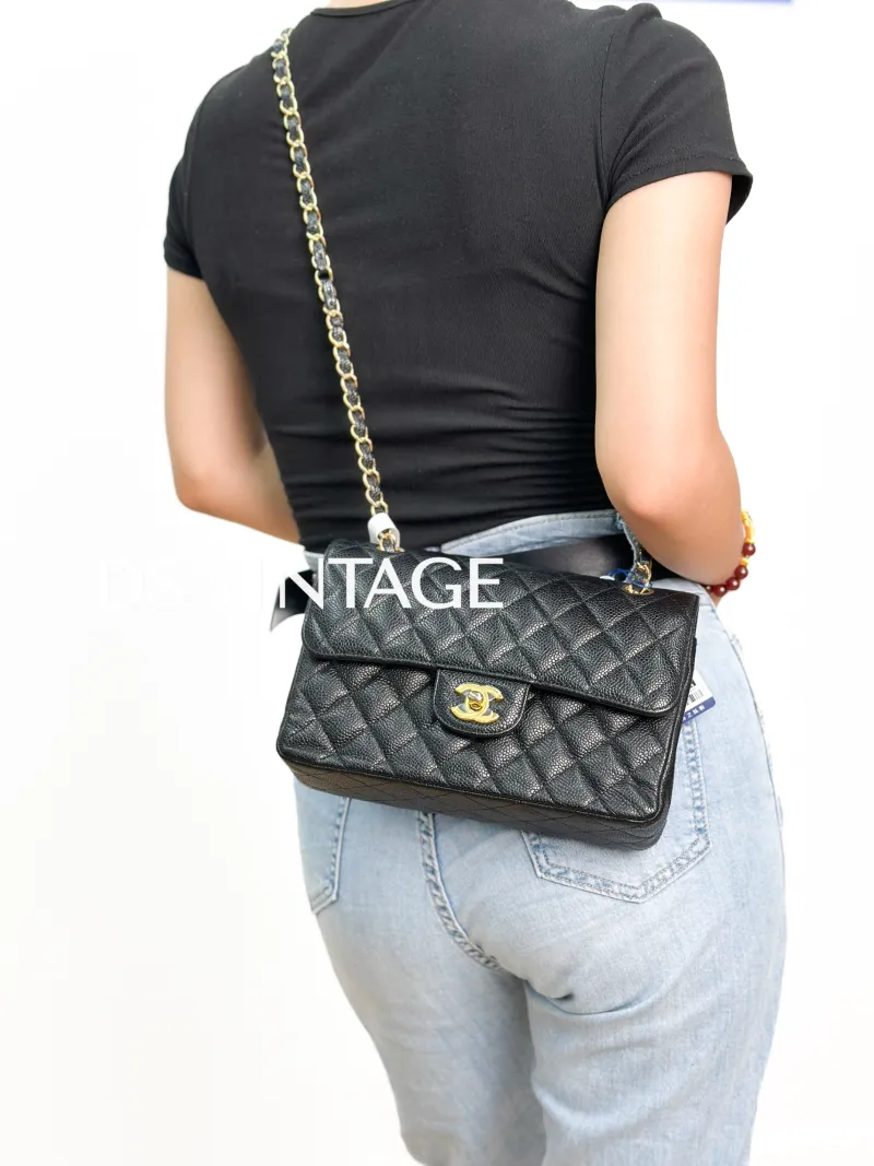 Chanel Crossbody Bag Classic Flap CF Black Grained Calfskin Small23 × 6 × 14.5 cm — on-model view 4 of 4