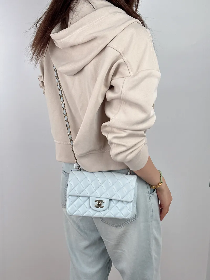 Chanel Crossbody Bag Classic Flap Large Mini CF Mini Blue Lambskin mini 20 × 6 × 12 cm — on-model view 1 of 2