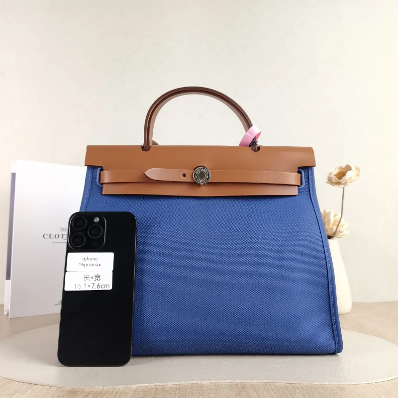 Hermès Crossbody Bag Herbag 31 Blue Caramel Canvas Medium 30.5 × 11 × 25.5 cm Y — cover view 3 of 5