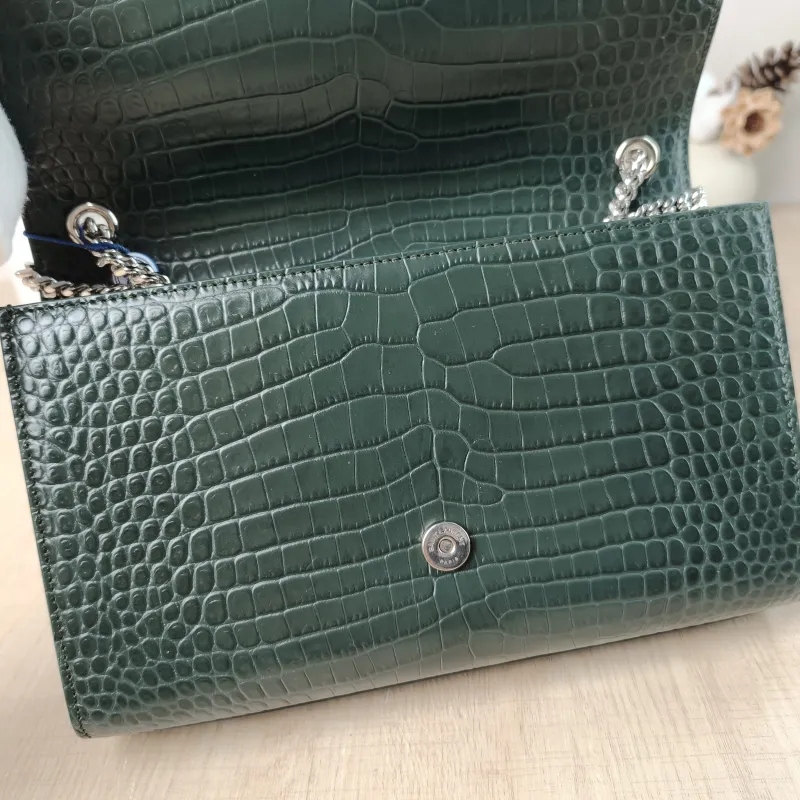 SAINT LAURENT Crossbody Bag KATE Edition Green Calfskin Medium 24 × 5.5 × 14.5 cm — detail view 8 of 12