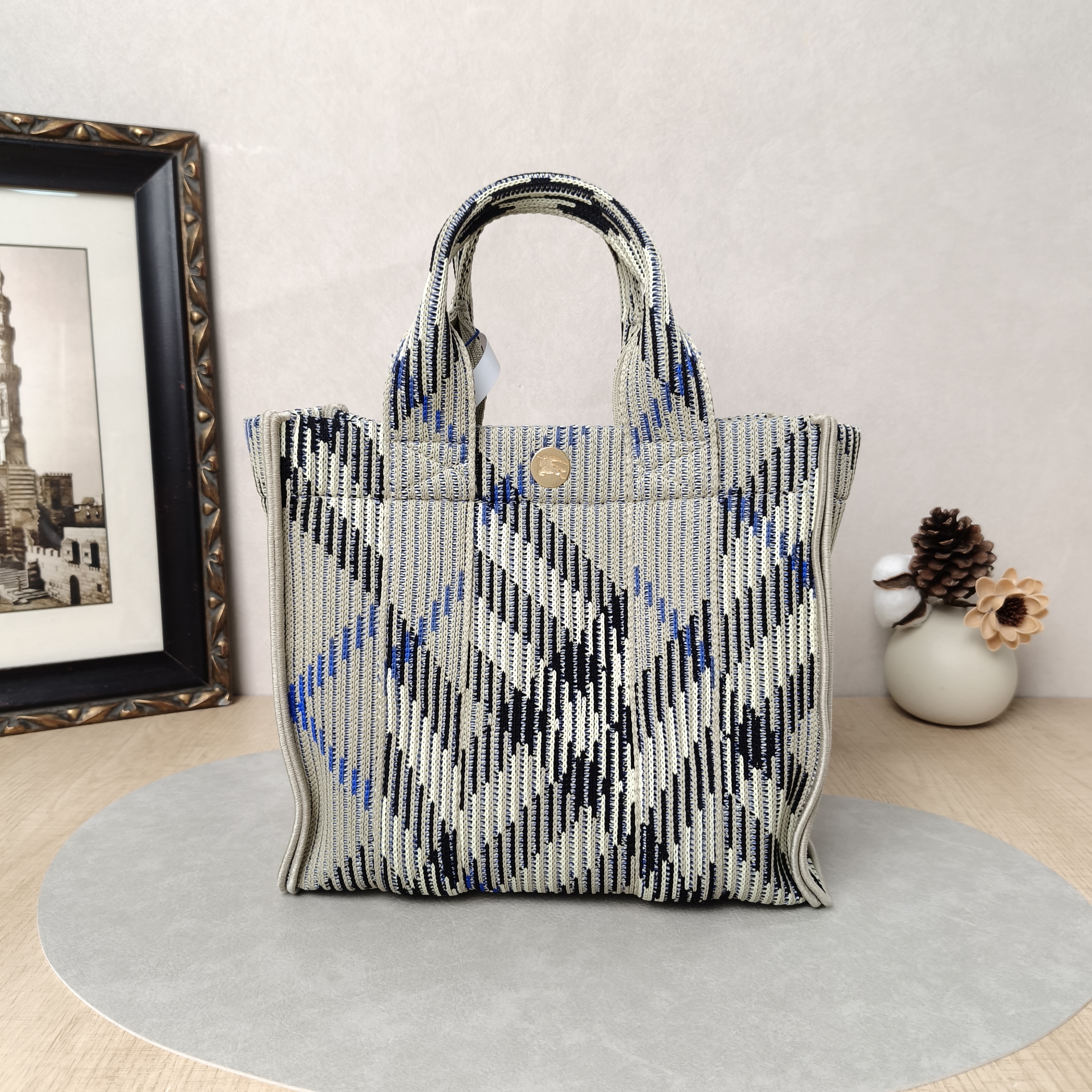 BURBERRY Top Handle Bag Tote Bag Black · Blue · Canvas One Size25 × 11 × 21 cm