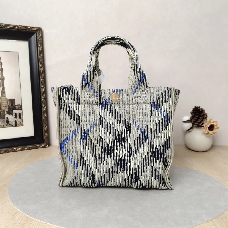 BURBERRY Top Handle Bag Tote Bag Black · Blue · Canvas One Size25 × 11 × 21 cm