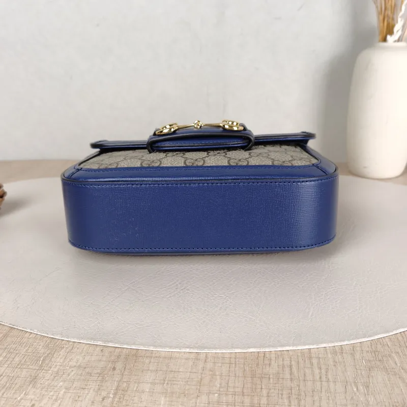 GUCCI Crossbody Bag Horsebit 1955 Horsebit Small Blue Monogram PVC Calfskin Small 20.5 × 5 × 14.5 cm — cover view 3 of 5