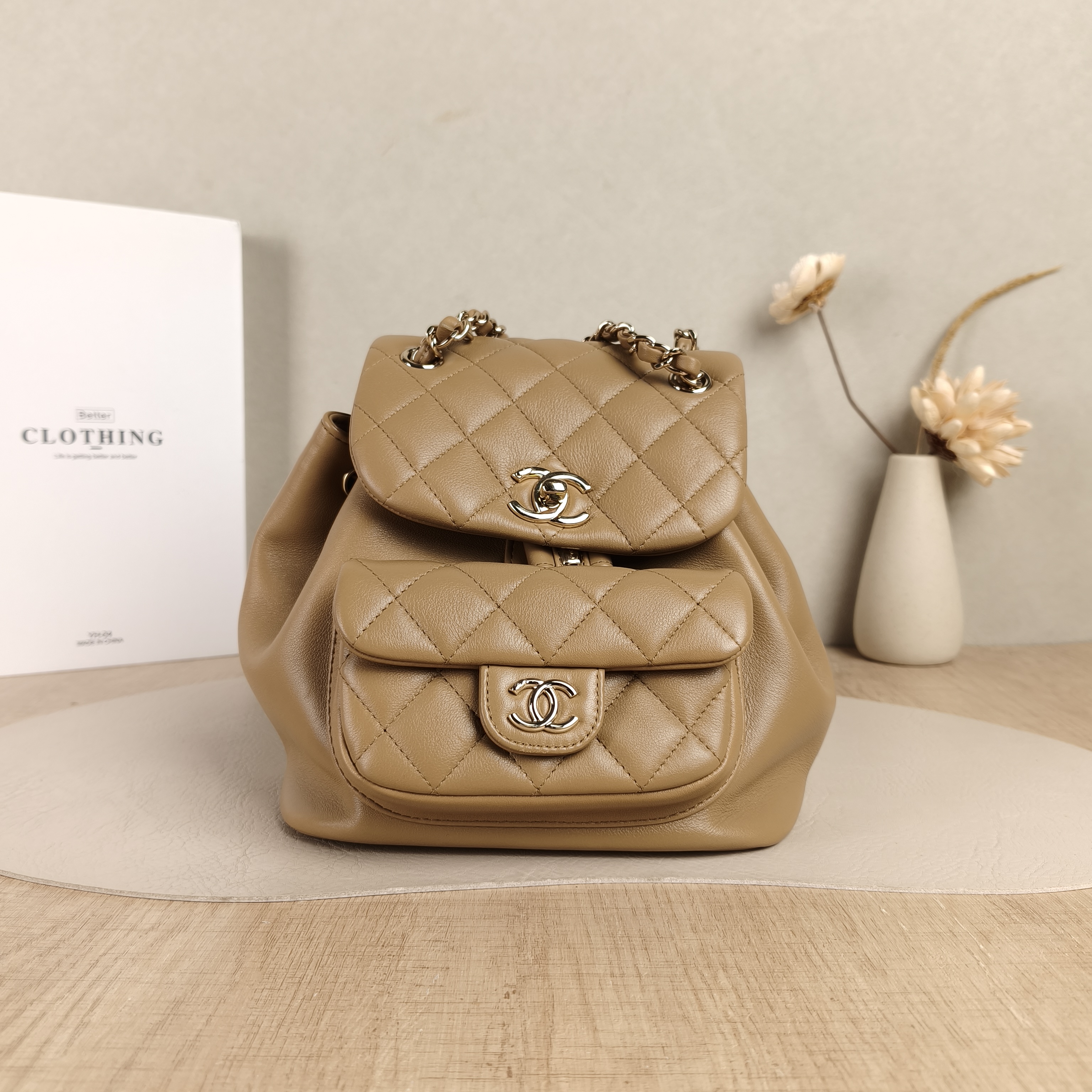 Chanel Backpack Duma Taupe Calfskin Small18 × 12 × 18.5 cm