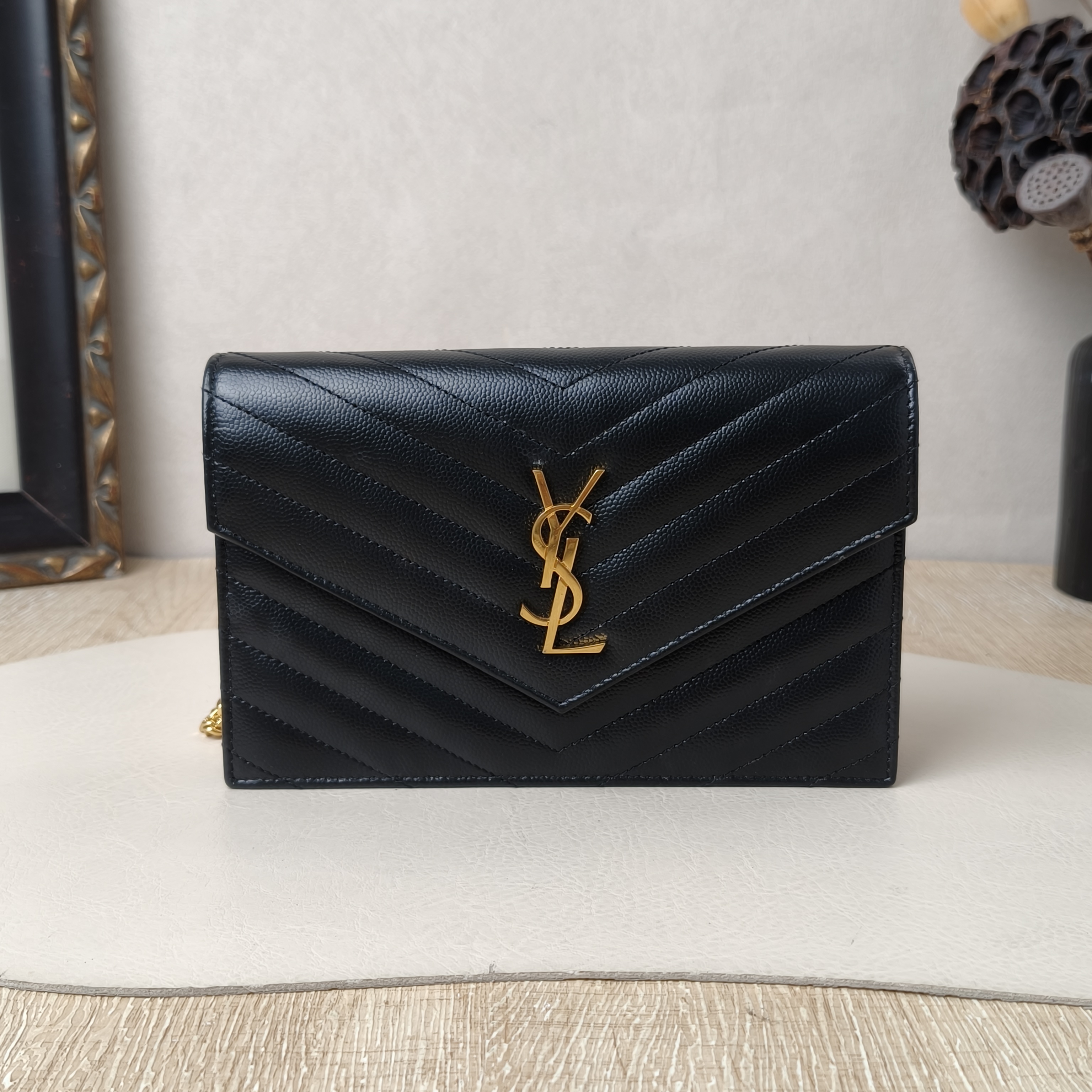 SAINT LAURENT Small Black with Gold-Tone Hardware Calfskin · Shoulder Strap · 19 × 3 × 12 cm
