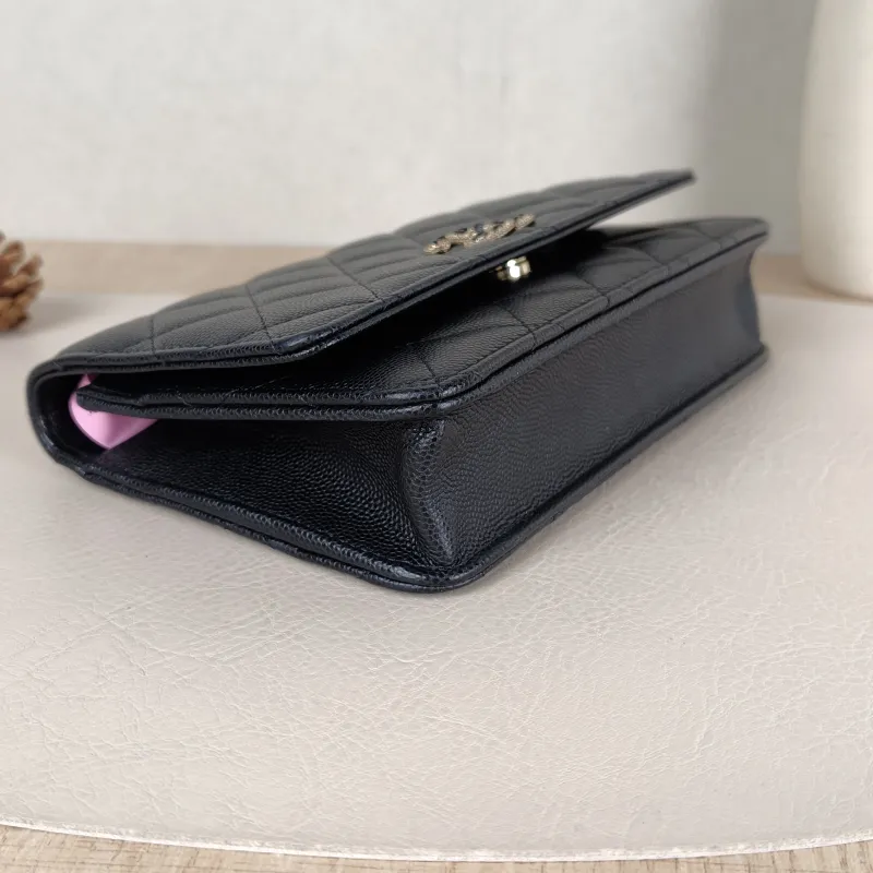Chanel Crossbody Bag Classic Flap WOC CF WOCWOC Bag Woven c Black Calfskin One Size 19.2 × 3.5 × 12.3 cm — detail view 7 of 12