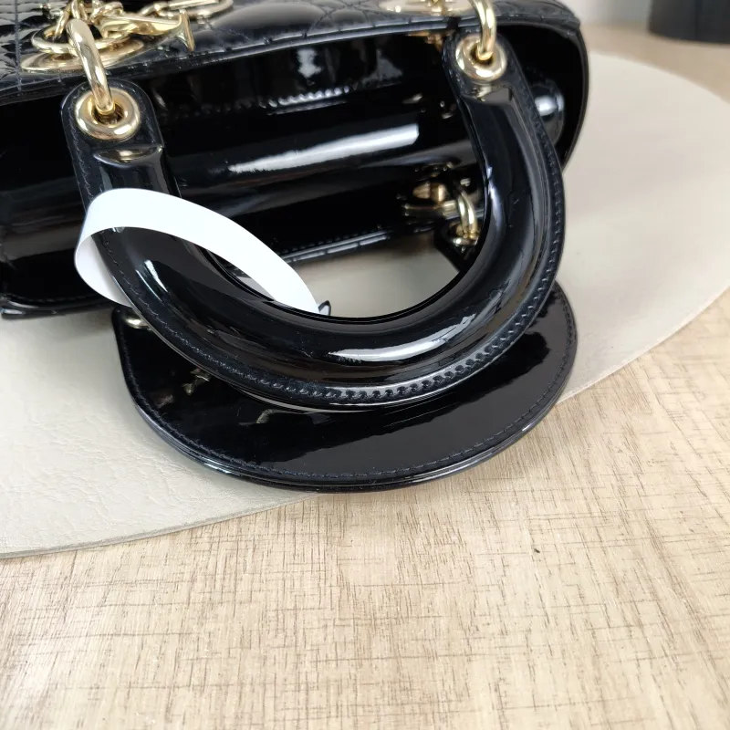 DIOR Top Handle Bag Lady Lady Dior Bag Black Leather Patent Leather Patent Small20 × 8 × 18 cm — detail view 5 of 13