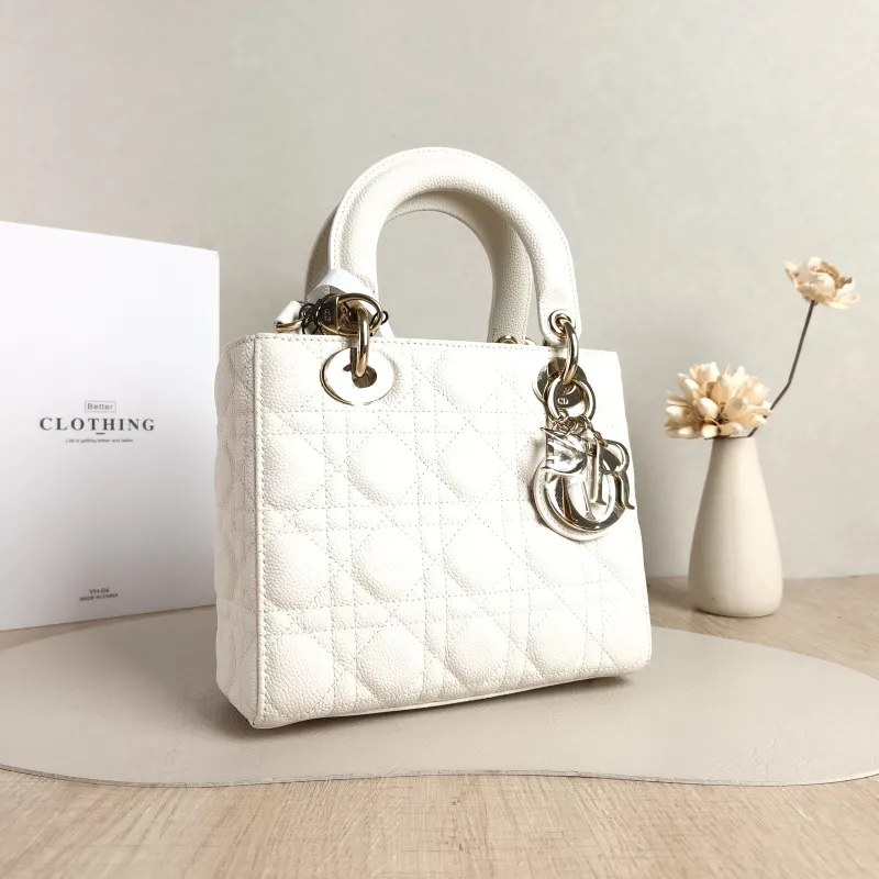 DIOR Top Handle Bag Lady Lady Dior Bag White Grained Calfskin Small20 × 8 × 18 cm — cover view 2 of 5