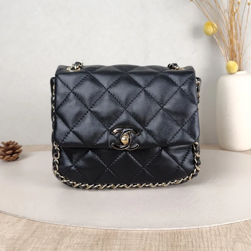 Chanel Backpack logo Backpack Black Lambskin 19 × 6 × 17 cm