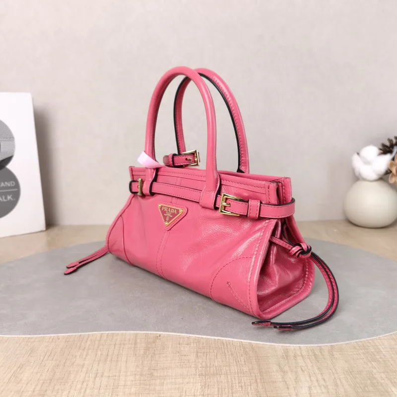 PRADA Top Handle Bag Bonnie Soft Lux Red Waxed Leather Calfskin Mini 23.5 × 9 × 12 cm — cover view 6 of 6