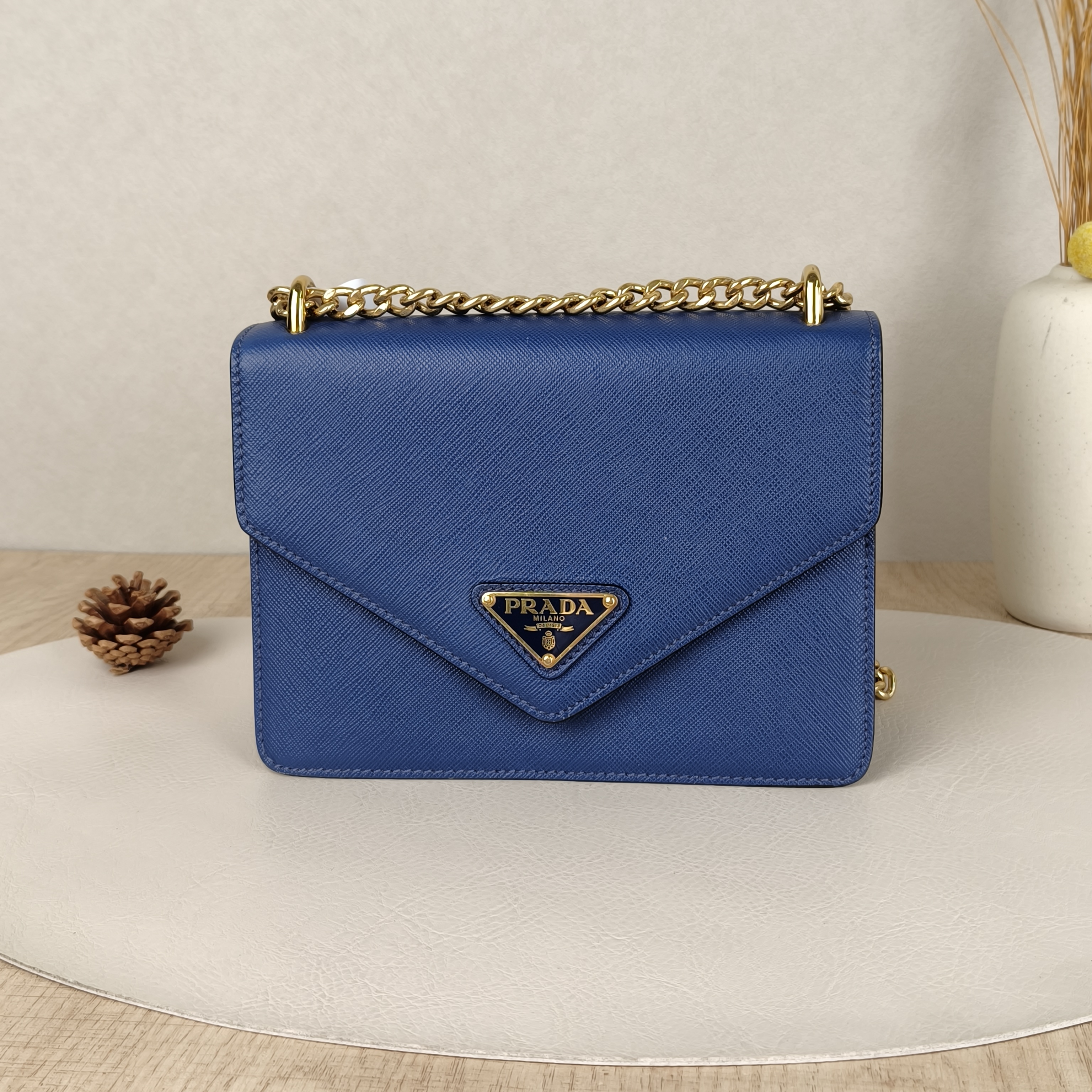 PRADA Crossbody Bag Crossbody Bag Clutch Blue Calfskin One Size20 × 7 × 14 cm