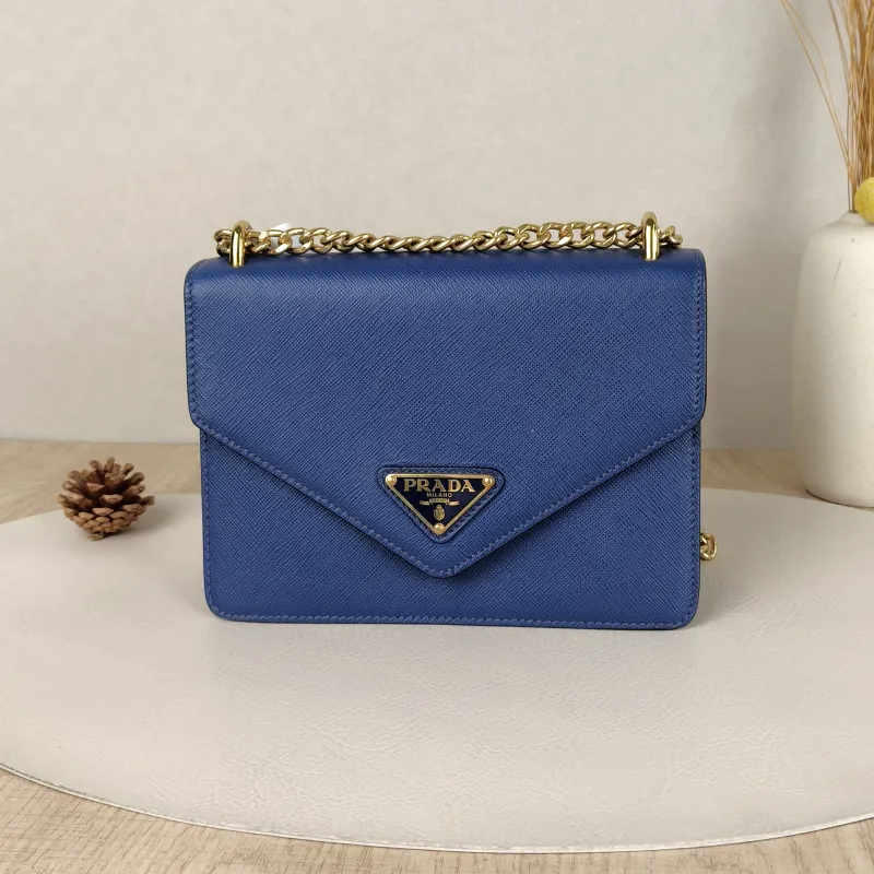PRADA Crossbody Bag Crossbody Bag Clutch Blue Calfskin One Size20 × 7 × 14 cm