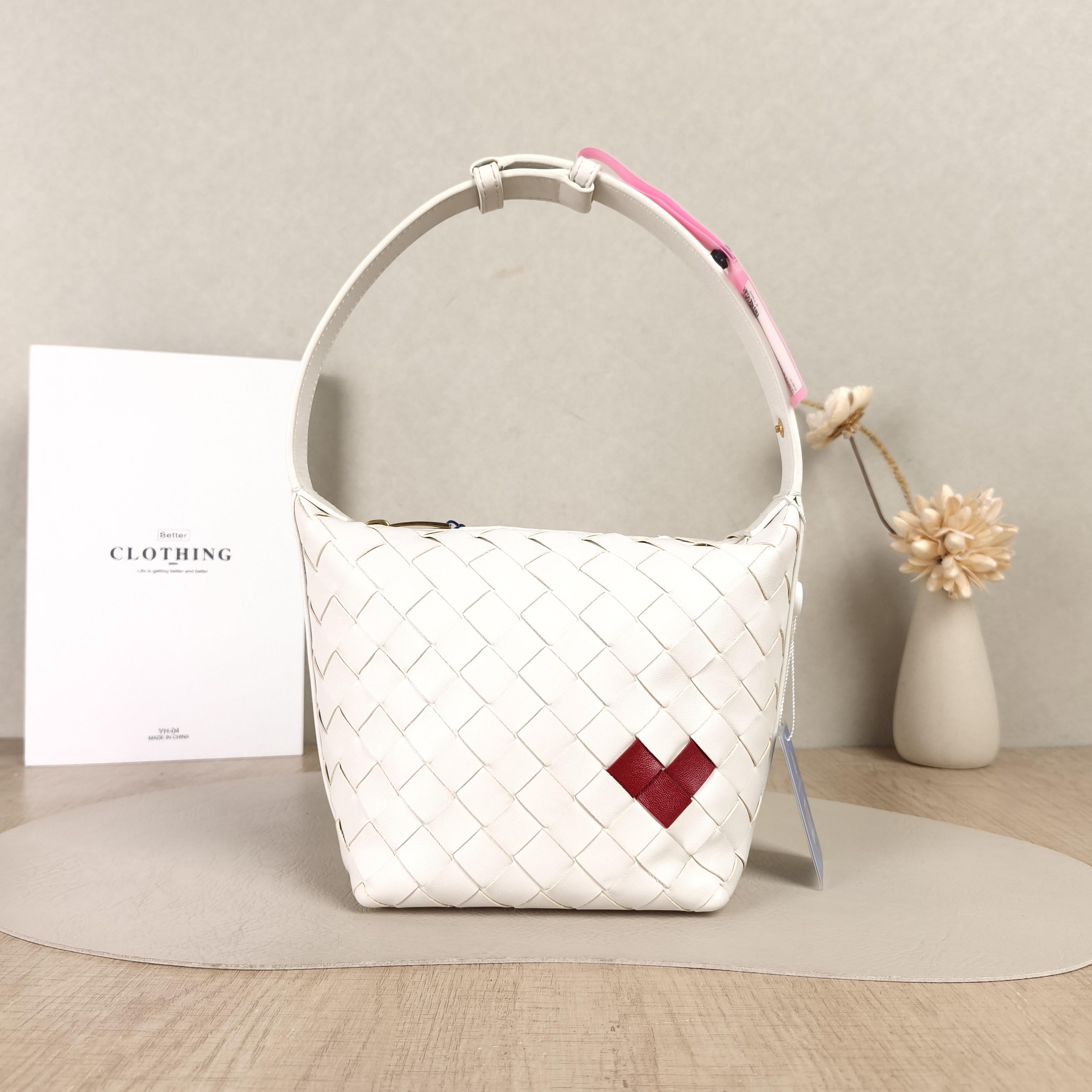 Bottega Veneta Top Handle Bag Wallace Woven Vanity Case Bag White Lambskin Mini13.5 × 11.5 × 17 cm