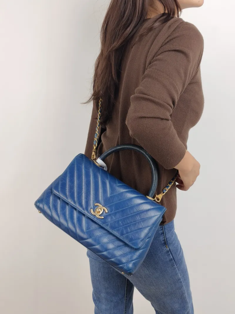Chanel Top Handle Bag Coco Handle​ Blue V Calfskin Medium 29 × 12 × 18 cm 24 — on-model view 2 of 2