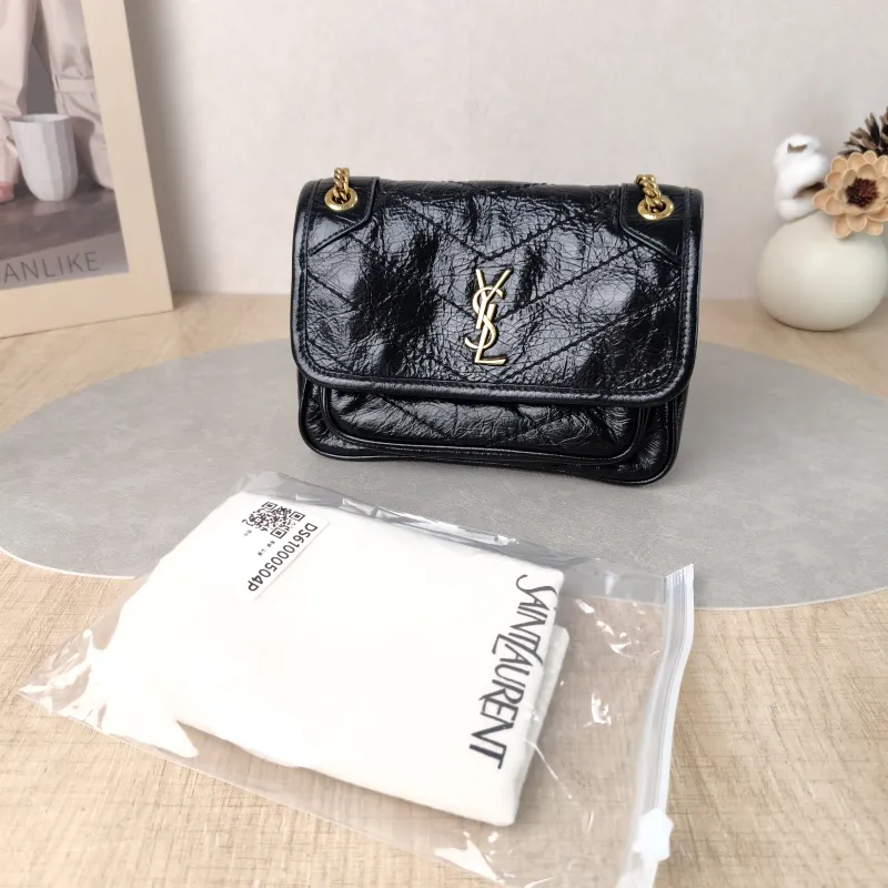 SAINT LAURENT Crossbody Bag Niki Black Waxed Leather Calfskin Mini 18 × 5 × 12.5 cm — cover view 5 of 6