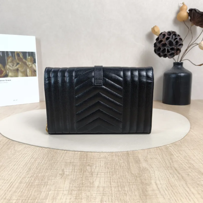SAINT LAURENT Crossbody Bag ENVELOPE Black Grained Calfskin Small21 × 6 × 13 cm — cover view 4 of 6