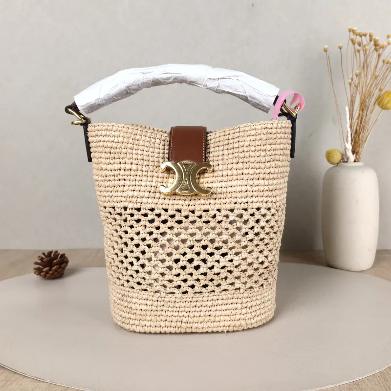 CELINE Crossbody Bag Louise Bucket Bag Brown Woven Small16 × 12 × 19 cm