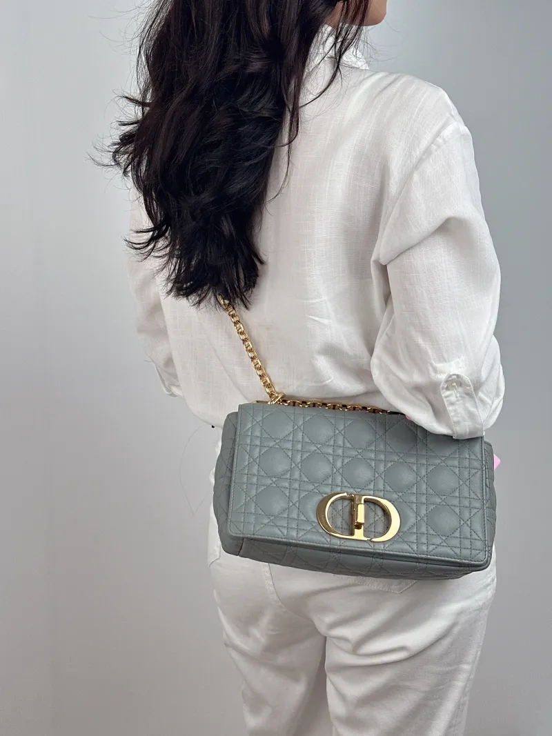 DIOR Crossbody Bag Caro Chain Bag Grey Calfskin Medium 25.5 × 9 × 15.5 cm — on-model view 1 of 2