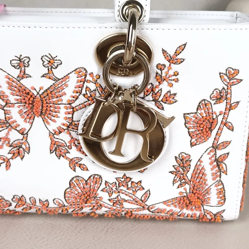 DIOR Shoulder Bag Lady D-Sire Red Embroidered White Red Calfskin Small 26 × 5 × 13 cm — detail view 9 of 14