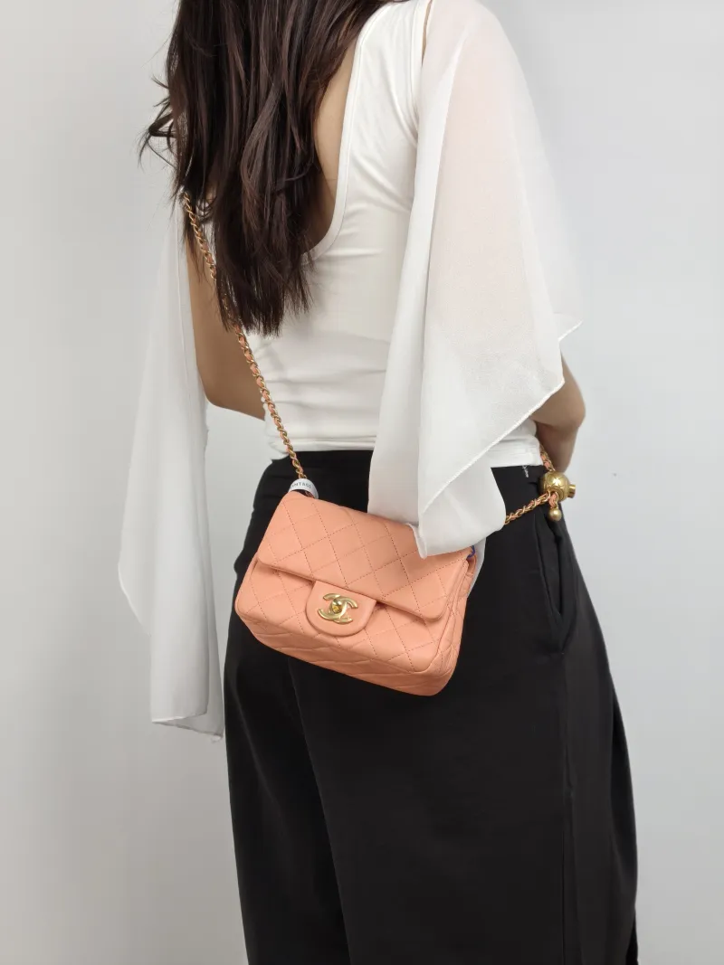 Chanel Crossbody Bag Pink Lambskin One Size 17 × 8 × 13.5 cm — on-model view 1 of 2
