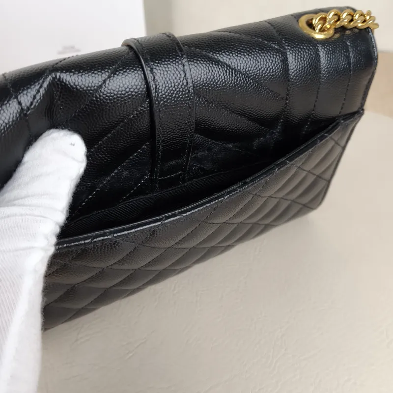 SAINT LAURENT Crossbody Bag ENVELOPE Black Grained Calfskin Small 21 × 6 × 13 cm — detail view 7 of 12
