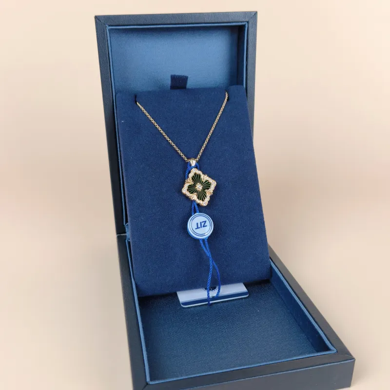 BUCCELLATI Necklace Opera Tulle Enamel Pendant Necklace Green 18KY ellow Gold Diamond Large 43cm — cover view 3 of 12