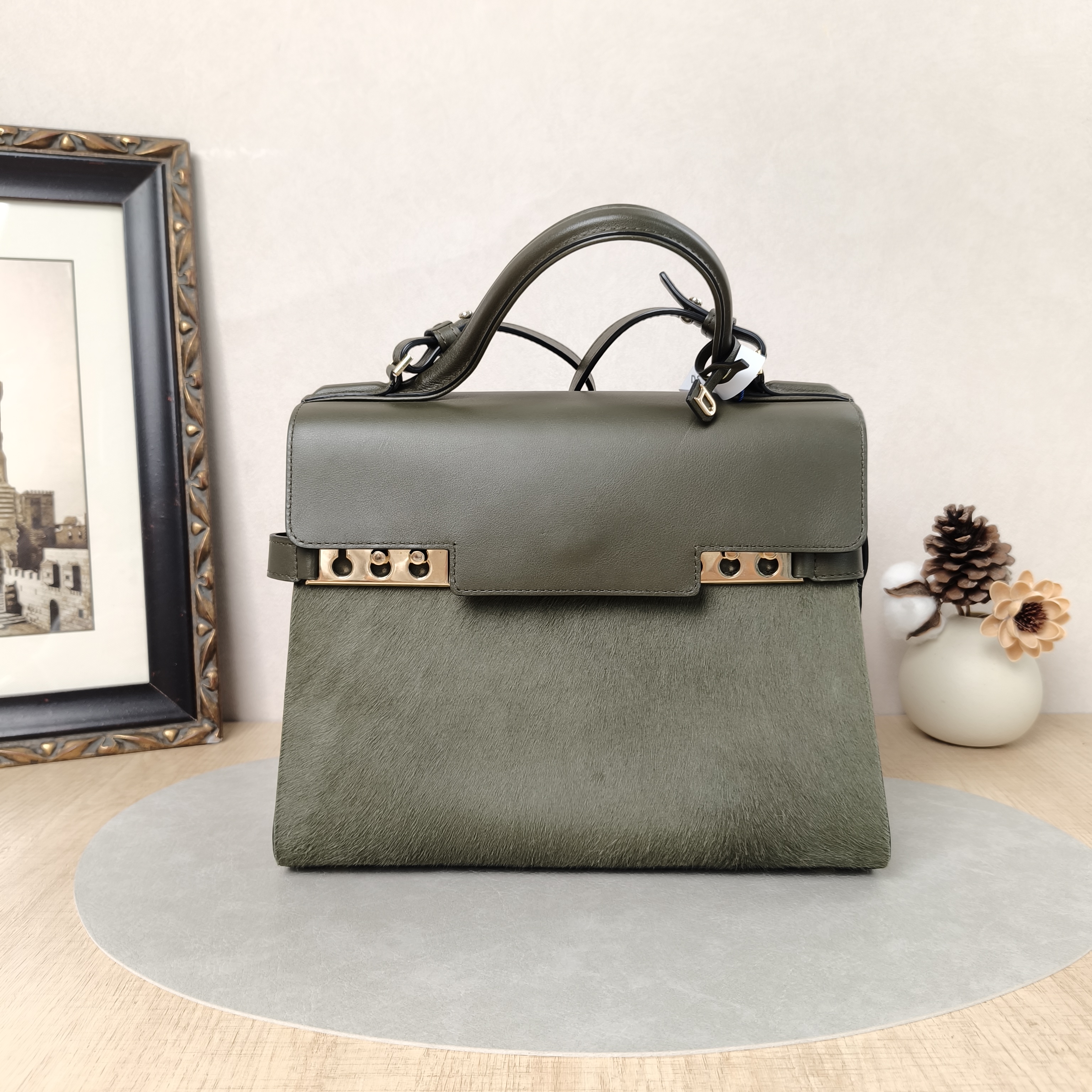 DELVAUX Crossbody Bag Tempete Top Handle Bag Brown Calfskin Medium27.5 × 9 × 23 cm