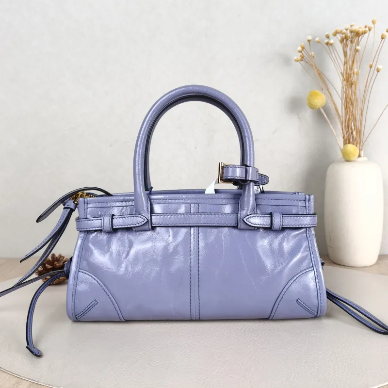 PRADA Top Handle Bag Bonnie Soft Lux Blue Waxed Leather Mini 23.5 × 9 × 12 cm — cover view 3 of 5