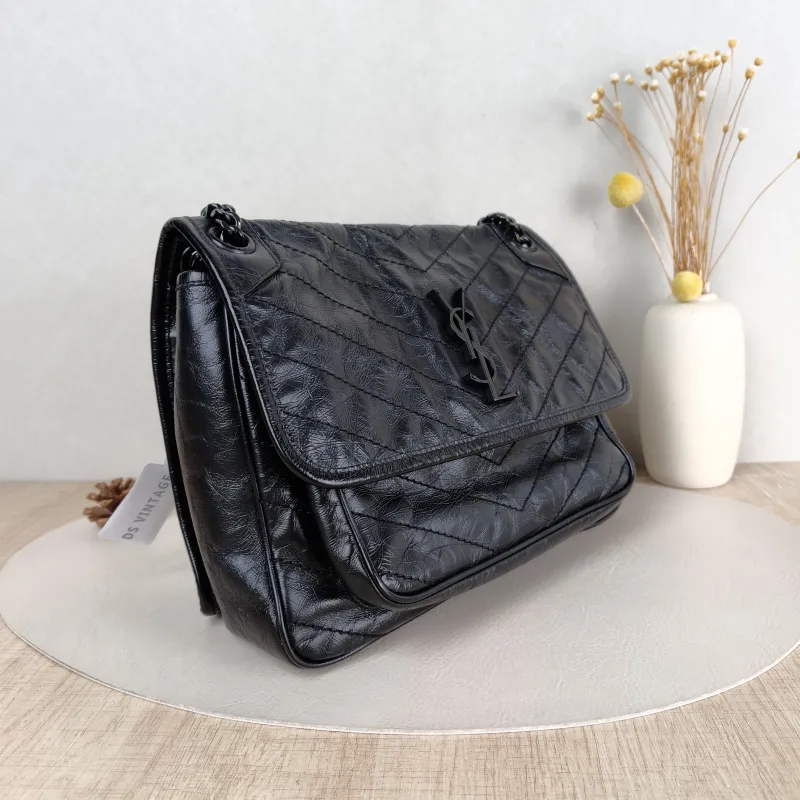 SAINT LAURENT Crossbody Bag Niki Black Waxed Leather Calfskin Medium 28 × 8.5 × 20 cm — cover view 4 of 5