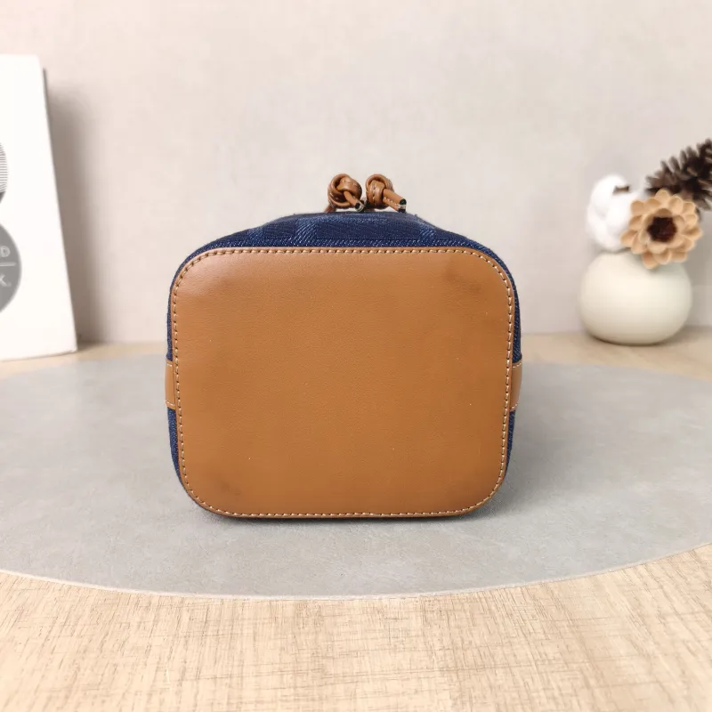 FENDI Crossbody Bag Mon Tresor Bucket Bag Blue Brown Calfskin,Canvas Mini 12 × 10 × 18 cm — cover view 3 of 6