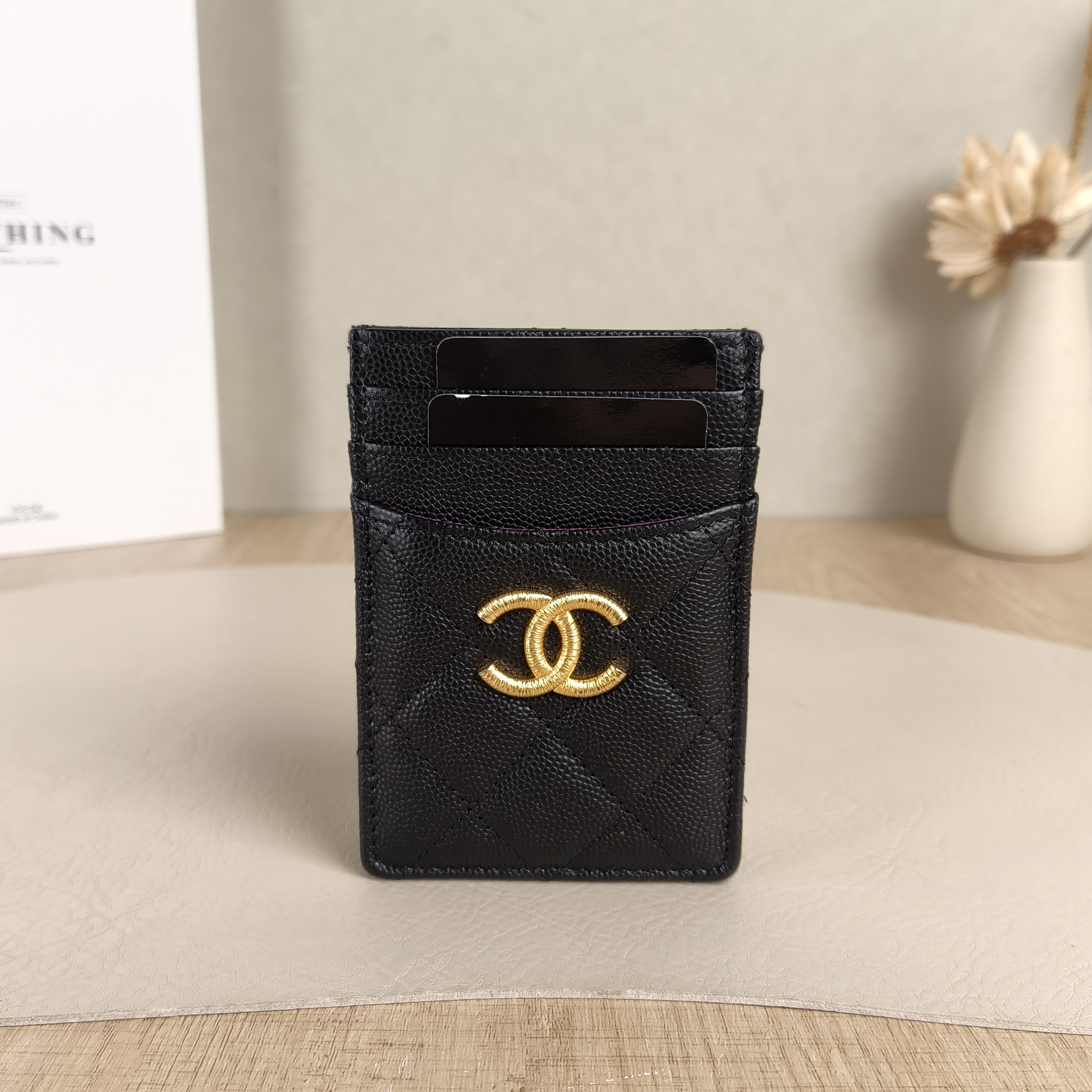 Chanel Wallet Cardholder Wallet Black Calfskin One Size8*11.5