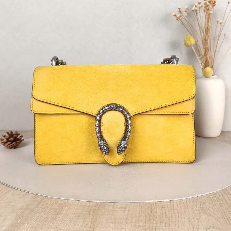 GUCCI Crossbody Bag Dionysus Yellow Suede Medium 28 × 9 × 17 cm