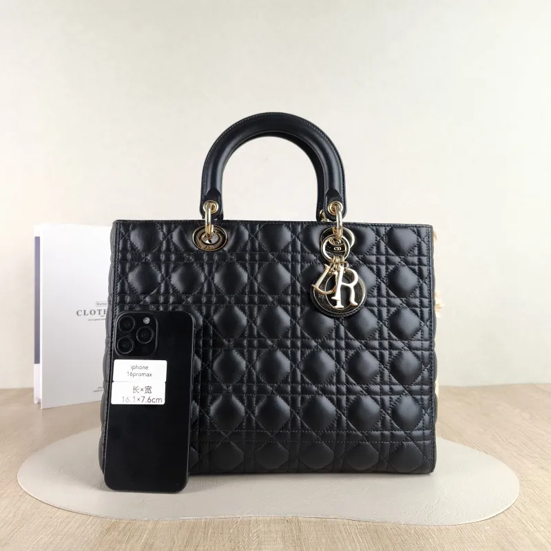 DIOR Top Handle Bag Lady Lady Dior Bag Black Lambskin Large 32 × 11 × 25 cm — cover view 4 of 5
