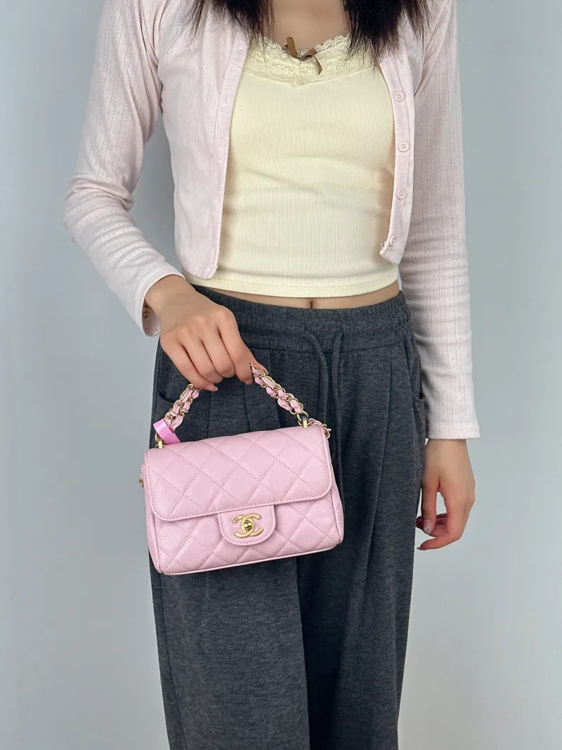 Chanel Crossbody Bag Pink Grained Calfskinmini18 × 6 × 13 cm — on-model view 1 of 2