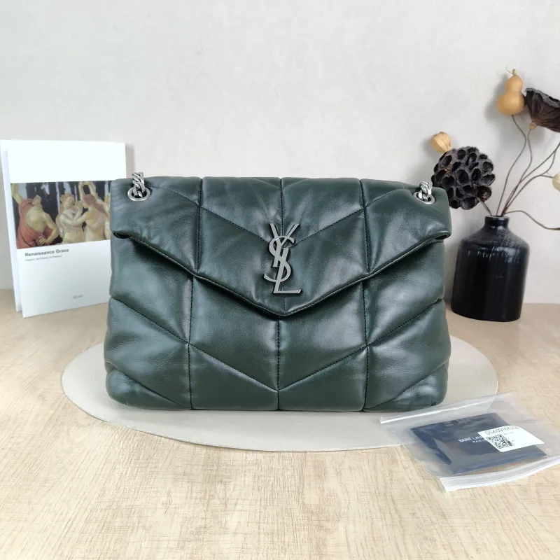 SAINT LAURENT Shoulder Bag PUFFER Green SL ambskin 32 × 13 × 22 cm Conditioned — cover view 4 of 6