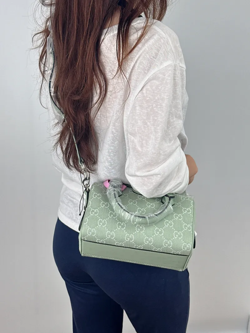 GUCCI Top Handle Bag Ophidia Green Canvas One Size 21 × 11 × 13 cm — on-model view 1 of 2