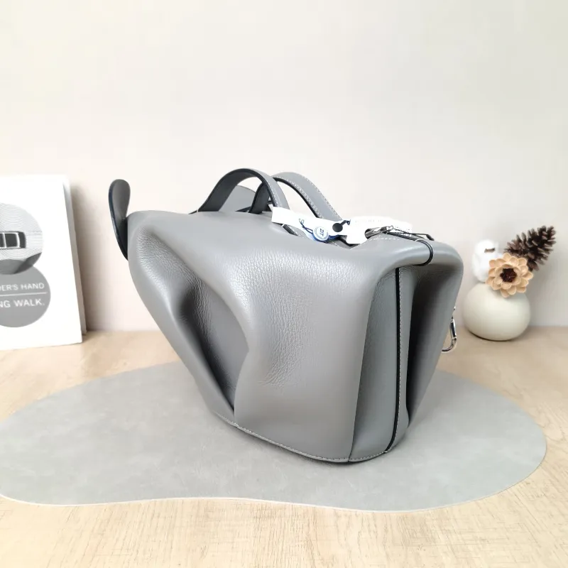 LOEWE Shoulder Bag Grey Calfskin Large 36 × 26.5 × 22 cm — cover view 7 of 7