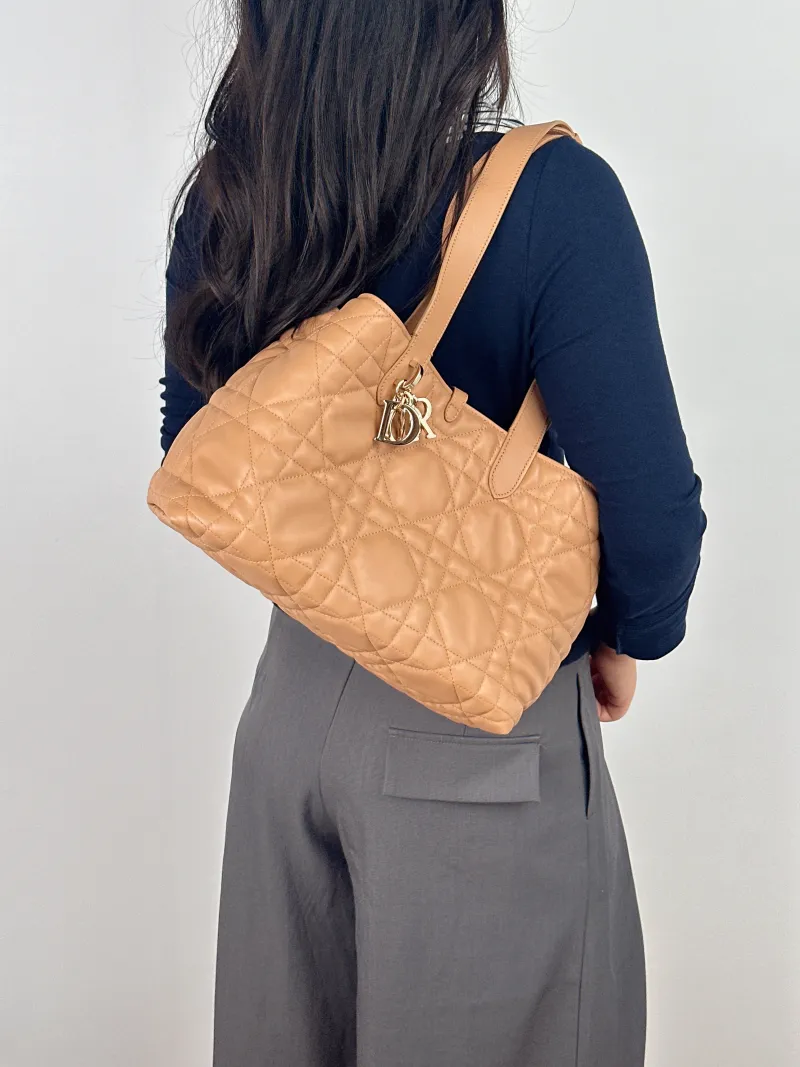 DIOR Top Handle Bag TOUJOURS Caramel Calfskin Medium 28.5 × 17 × 21.5 cm — on-model view 1 of 2