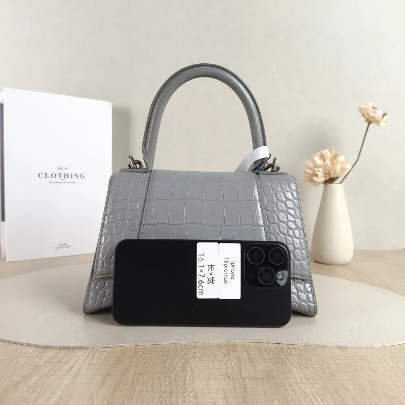 BALENCIAGA Crossbody Bag Hourglass Hourglass Bag Grey Calfskin Small 23 × 10 × 14 cm — cover view 2 of 5