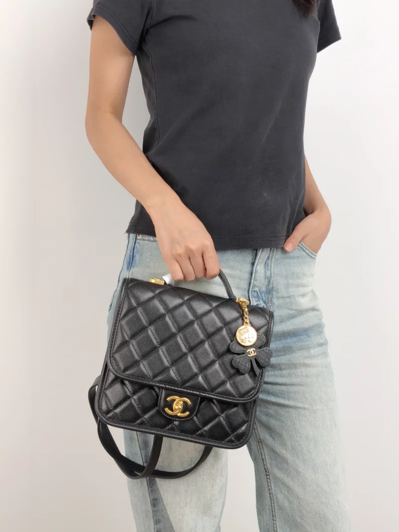 Chanel Backpack Backpack Black Grained Calfskin One Size 22 × 7 × 19.5 cm — on-model view 2 of 3