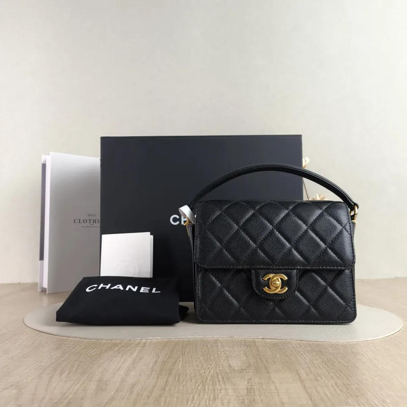 Chanel Crossbody Bag Black with Gold-Tone Hardware Grained Calfskin Small 20 × 5 × 15 cm — cover view 3 of 6