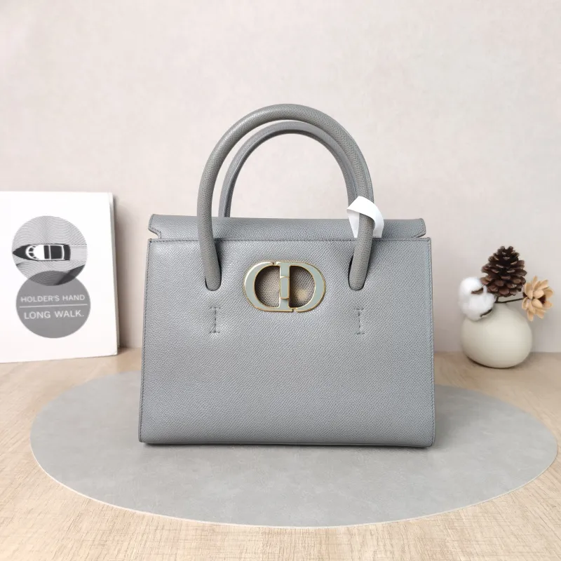 DIOR Top Handle Bag St Honore Tote Bag Grey Calfskin Medium25 × 12 × 19 cm