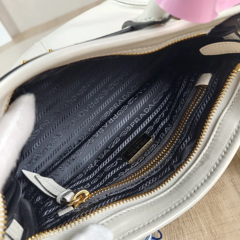 PRADA Top Handle Bag Bonnie Soft Lux White Waxed Leather Mini 23.5 × 9 × 12 cm — detail view 3 of 14