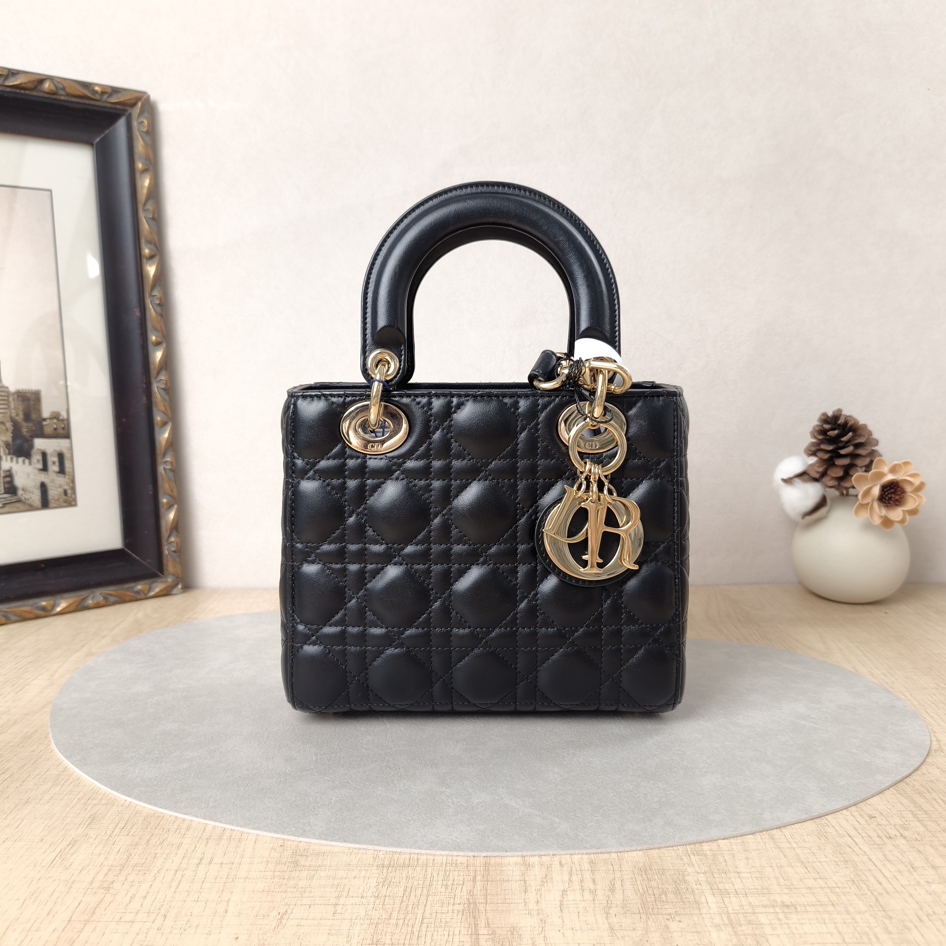 DIOR Top Handle Bag Lady Lady Dior Bag Black SL ambskin Small20 × 8 × 18 cm