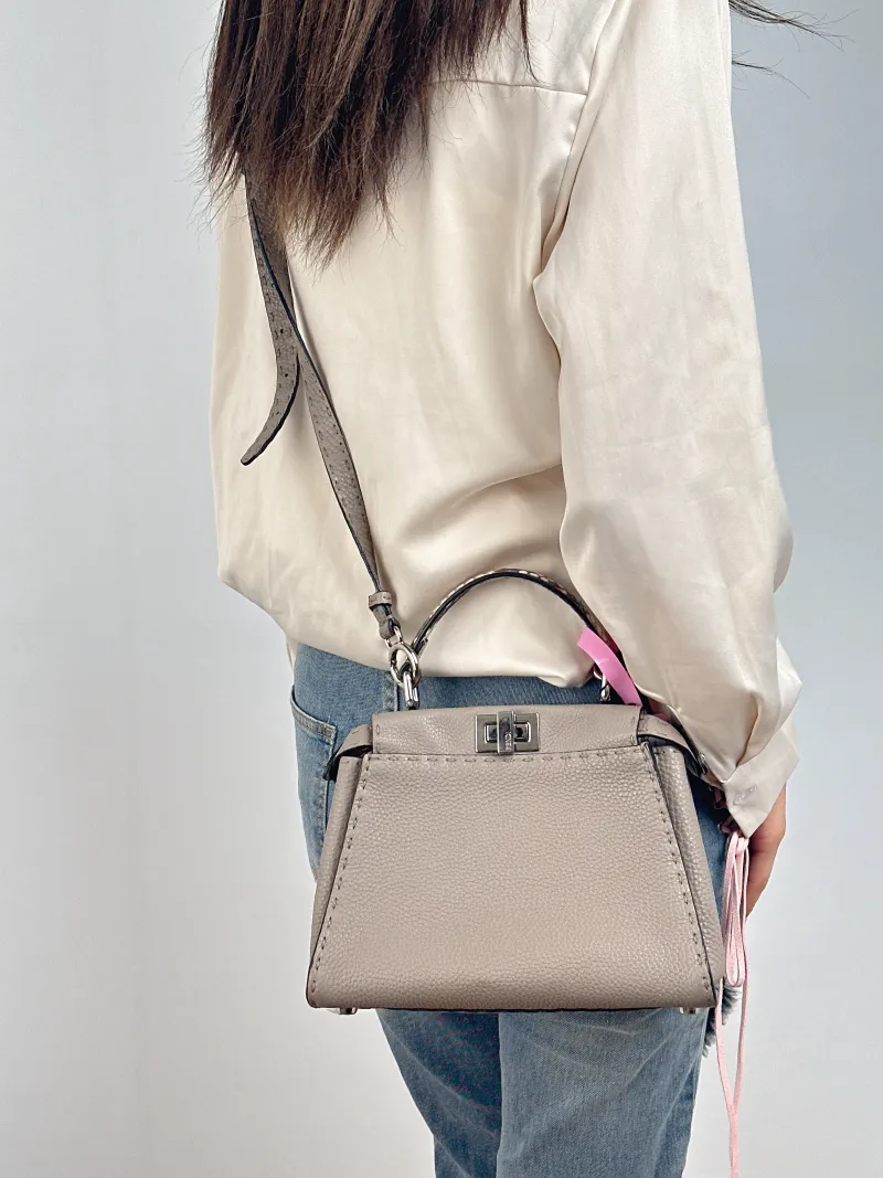 FENDI Crossbody Bag Peekaboo Crossbody Bag Grey Calfskin · Small 23 × 11 × 18 cm — on-model view 1 of 2